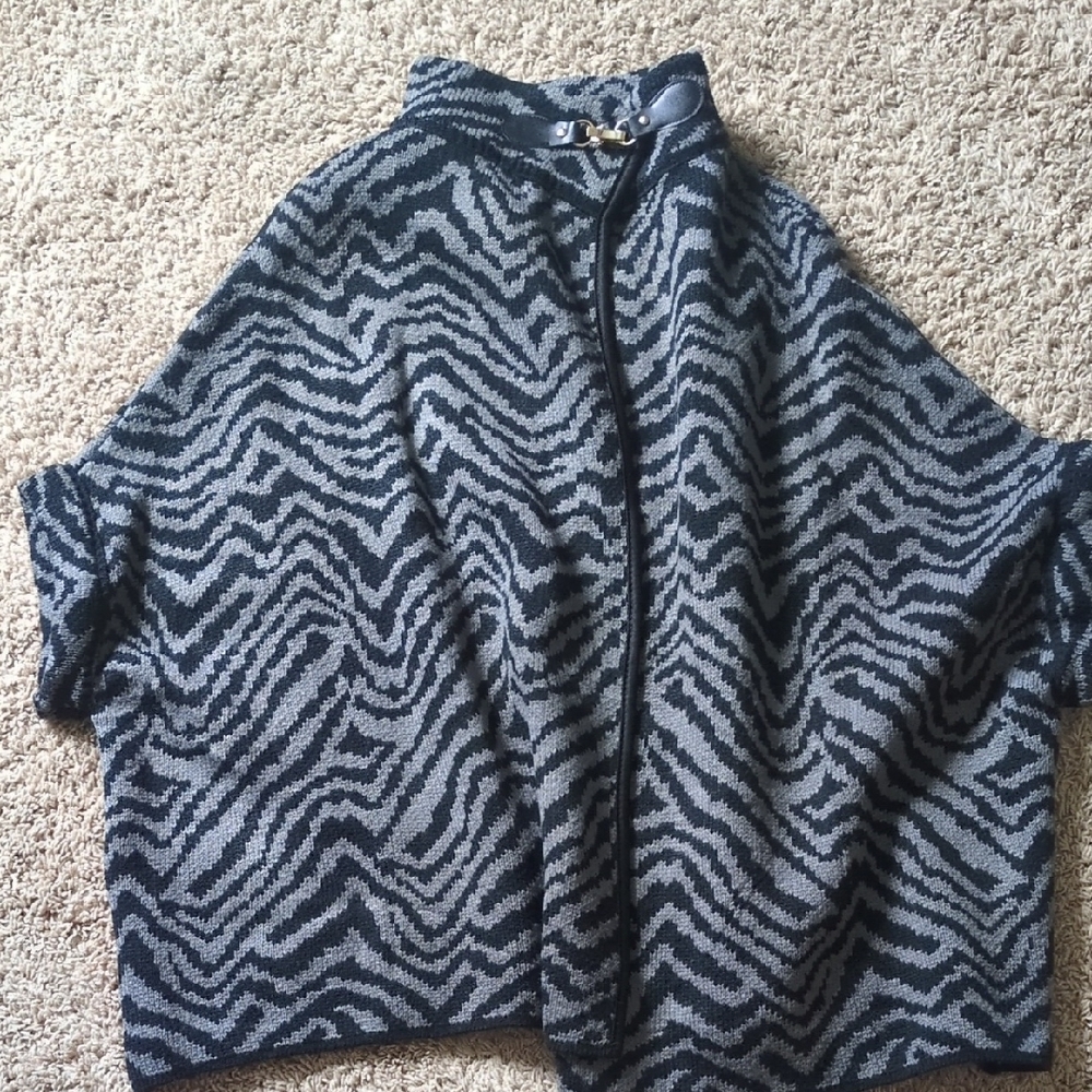 Zebra Patterned Black and Gray Poncho